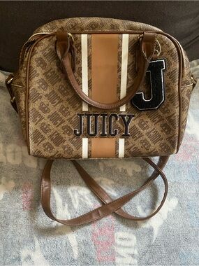 Juicy Couture Brown Monogram Crossbody Bag with Black Patch